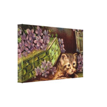 Gato do vintage com impressão das canvas dos Lilac Impressão De Canvas Esticadas