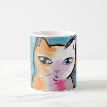 Gato em pastels do óleo caneca