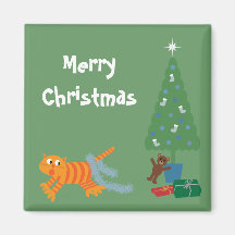 Gato engraçado & bonito com o ímã do Natal do ouro Imãs De Geladeira