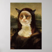 Gato mal-humorado Mona Lisa Pôsteres