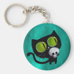 Gato preto do Dia das Bruxas com crânio Chaveiros