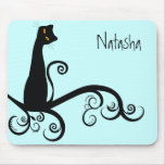 Gato preto no ramo de Swirly Mouse Pad