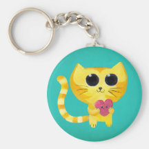 Gato romântico bonito com coração de sorriso chaveiros