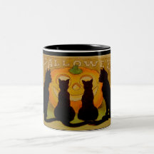 Gatos do Dia das Bruxas do vintage e Jack O'Lanter Caneca