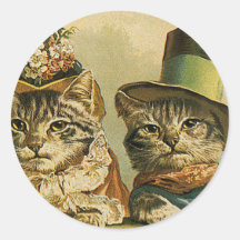 Gatos do Victorian do vintage nos chapéus, humor p Adesivo Redondo