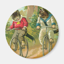 Gatos do vintage na bicicleta imãs de geladeira