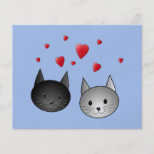 Gatos pretos e cinzentos bonitos, com corações panfleto personalizado