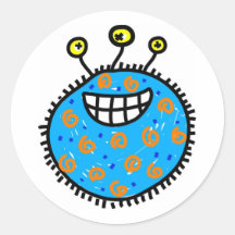 Germe azul dos desenhos animados adesivos redondos