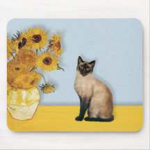 Girassóis - gato Siamese do ponto do selo Mousepads