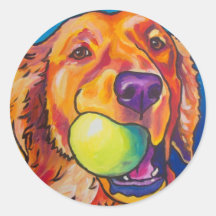 Golden retriever com bola adesivos em formato redondos