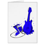 Gráfico liso azul estilizado da guitarra n ampère cartão