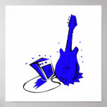 Gráfico liso azul estilizado da guitarra n ampère poster