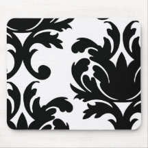 grande damasco corajoso branco e preto mousepads
