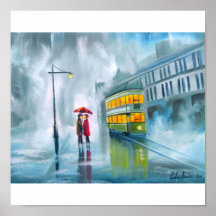 Guarda-chuva do dia chuvoso da pintura a óleo do b pôsteres