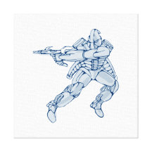 Guerreiro do robô de Mecha com arma de raio Impressão Em Canvas