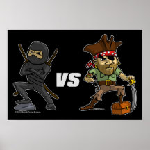guerreiro épico Ninja contra o poster do pirata
