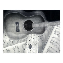 Guitarra & cartão da partitura cartões postais