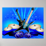 Guitarra elétricas, cilindros & auto-falante azuis poster