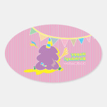 Happy Birthday Kawaii Monster cake. 卵形シールステッカー