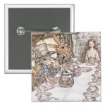 Hatter, lebre e Alice loucos na mesa de chá Pins