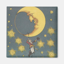 Homem do vintage que pendura da lua imas
