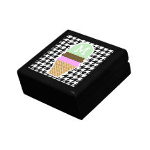Houndstooth preto & branco; Cone do sorvete Porta Jóia