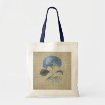 Hydrangea azul do vintage com caligrafia antiga bolsas para compras