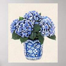 Hydrangeas azuis em um pote cerâmico floral posteres
