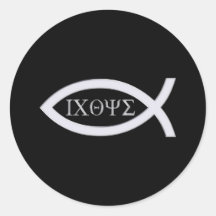 Ichthus - símbolo cristão dos peixes adesivo em formato redondo