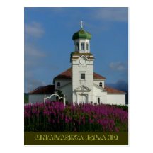 Igreja ortodoxo russo no verão com Fireweed Cartoes Postais