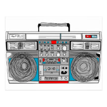 ilustração do boombox 80s cartao postal