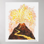 Ilustração do vulcão que entra em erupção poster
