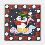 Ímã bonito do Feliz Natal com pinguim e pisco de p Ima De Geladeira