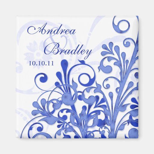 Ímã floral abstrato do casamento do azul & do bran imã de geladeira