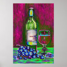 Impressão da Ainda-vida do vinho e das uvas