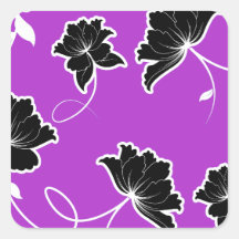 Impressão floral roxo e preto adesivos quadrados