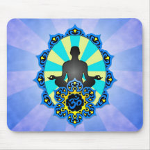 Ioga Aum da meditação, azul e amarelo Mousepad