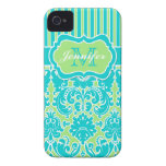 iPhone listrado azul, verde, branco 4 do damasco iPhone 4 Capa