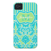 iPhone listrado azul, verde, branco 4 do damasco iPhone 4 Capa