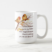 Irmã do divertimento que diz com pássaros bonitos caneca