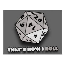 Isso é como eu rolo d20 cartoes postais