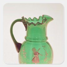 Jarro verde de Mary Gregory com esmalte ateado fog Adesivo