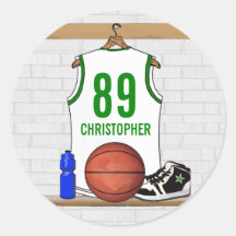 Jérsei personalizado do basquetebol (whitegreen) adesivo em formato redondo