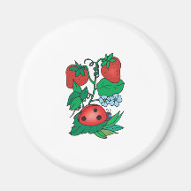 joaninha bonito e morangos imas de geladeira