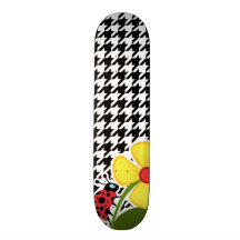 Joaninha; Houndstooth preto & branco Skate Personalizado