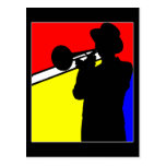 Jogador de trombone da silhueta, arte mondrian do  cartão postal