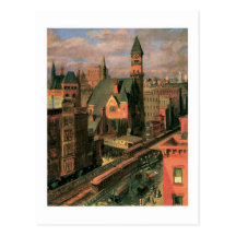 John Sloan, mercado de Jefferson, sexta avenida Cartao Postal