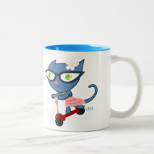 Kats com Glassez: Caneca azul do patinete do gatin