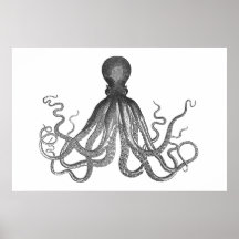 Kraken - polvo gigante preto/Cthulu Posters