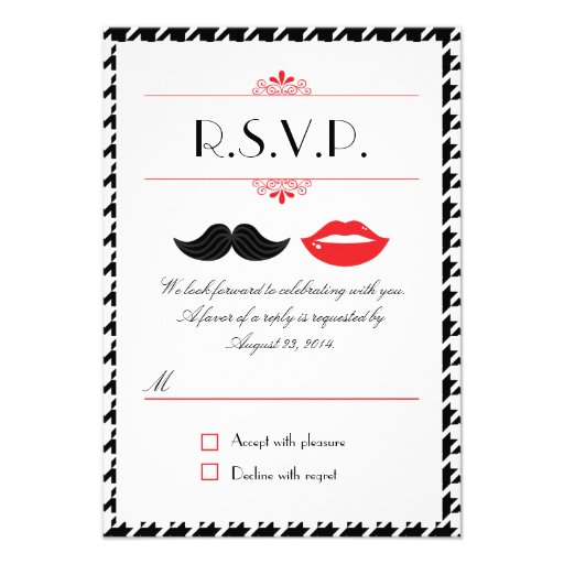 Lábios & bigode Houndstooth que Wedding RSVP Convite Personalizados